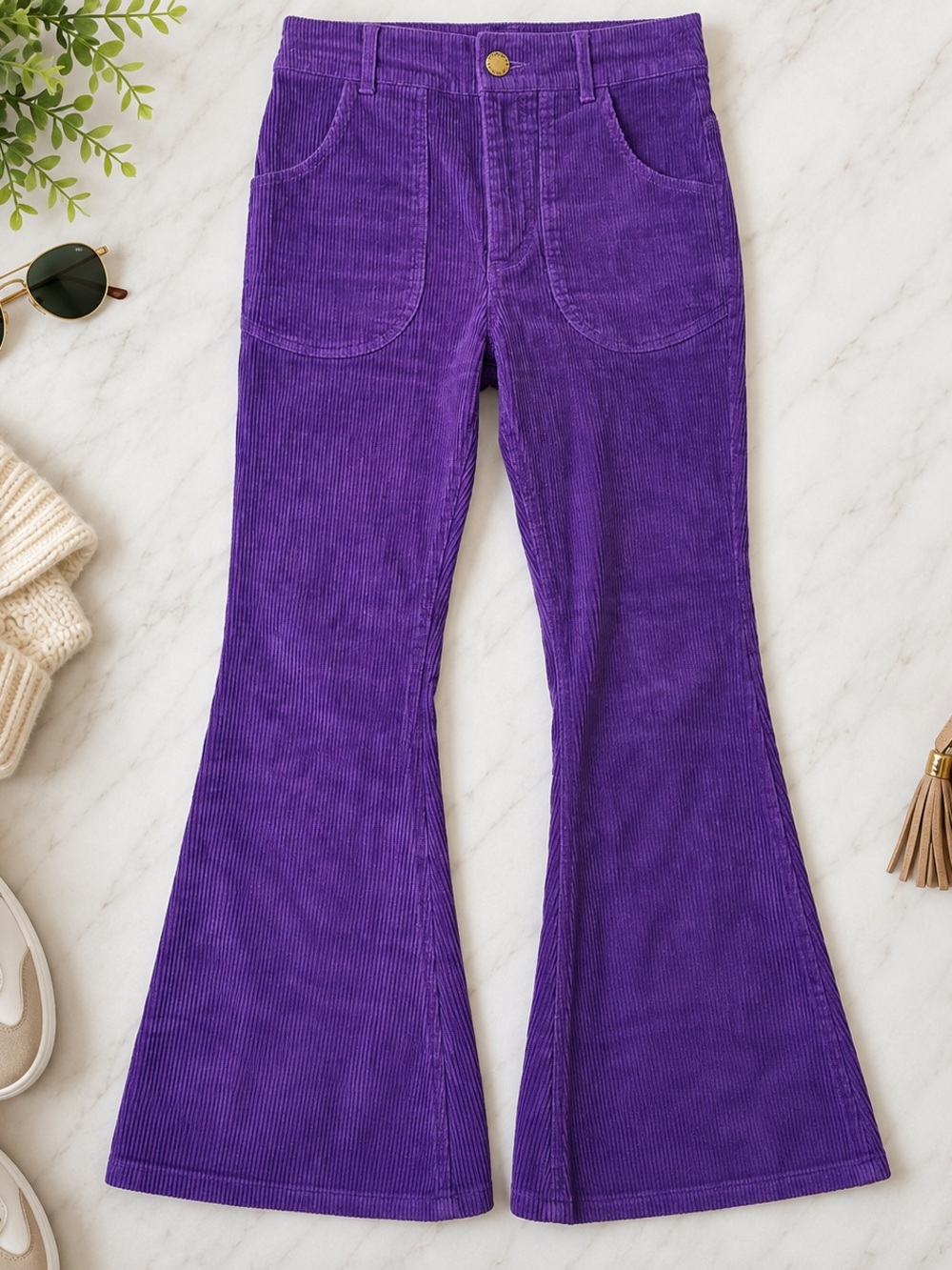 Hammies Original Purple Corduroy Flare Pants Size 28 High Rise Retro